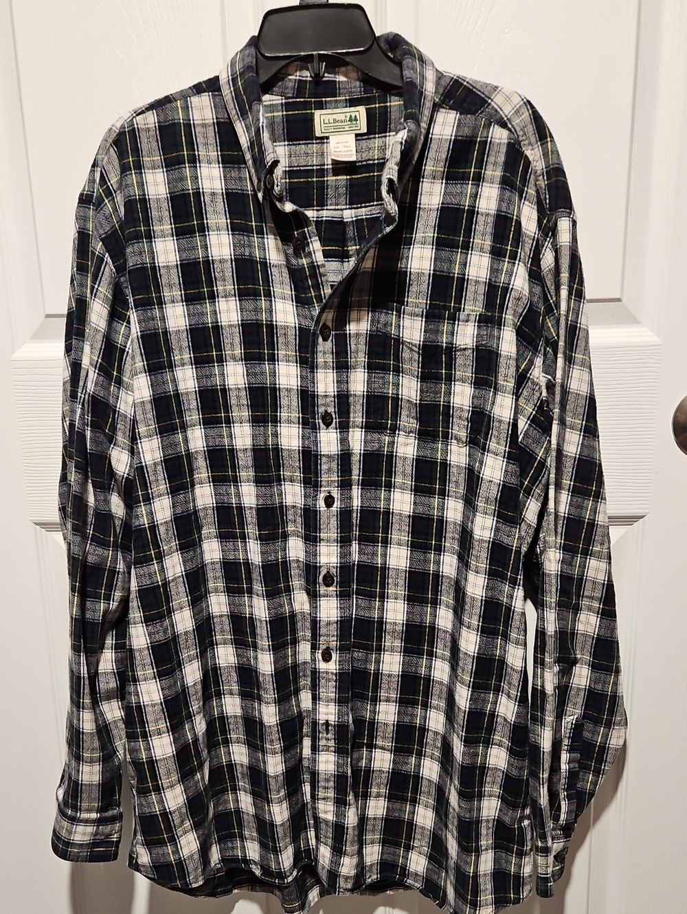 VTG L.L. Bean Scotch Plaid Flannel Shirt Mens XXL Tall Green Black Yellow
